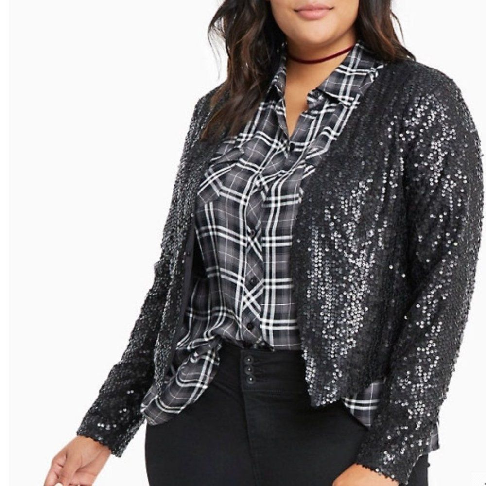 Torrid Sequin & Mesh Drape Front Jacket NWT